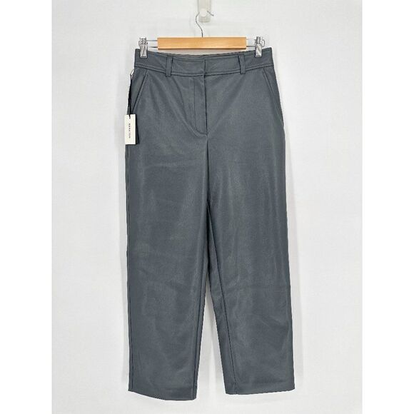 Aritzia Babaton Command Vegan Leather Cropped Pants Echo Grey Women's 6 NEW - Picture 1 of 6